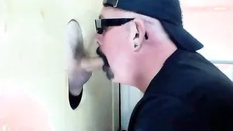 Amateur daddy gives deep throat blowjob at gloryhole