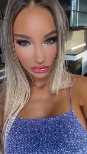 Beautiful Monika Fox Poses in a Luxurious Blue Dress & Teases Pussy