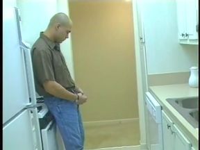 Guy on kitchen counter gets cock sucked