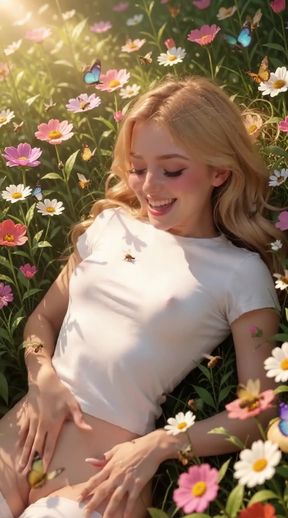 Petite blonde solo AI-generated scene with a slim young adult