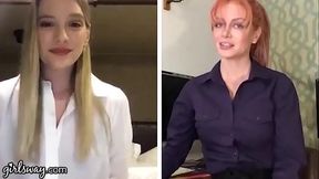 Lingerie-clad blonde and redhead babes get naughty on webcam during quarantine