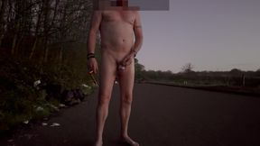 Naked jerking in the road