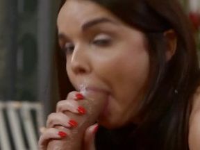 Cock sucking cutie gets cum in eye
