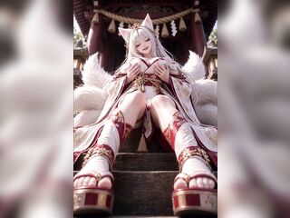 cg hentai kitsune masturbates on temple stairs and rides her dicks