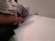 Soft cock cums on a t-shirt