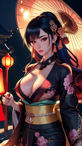 Key moment from &quot;Japanese girls big boobs in temple (Ai models)&quot;