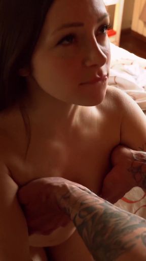 Intense Threesome: Two Men Completely Cover a Small Beauty
