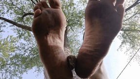 Hold this between my filthy feet with your NOSE, POV Foot Humiliation
