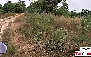 Hot asian european couple have a quick raw fuck outdoor