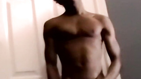 Athletic ebony amateur strokes his huge black cock monster on camera