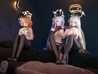 Blue Archive Mari Sakurako Mine sex creampie