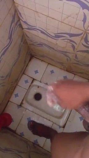 Masturbating Monster Cock in the Bathroom
