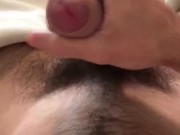 Hairy 18 year old jerks his uncut dick until he cums