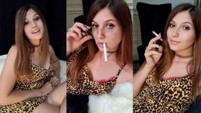 3 cigarettes in a cute little leopard dress - epic livestream!