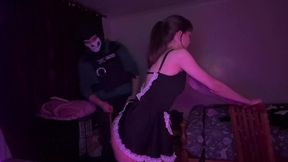 Masked Ghost Cosplayer teaches maid a lesson