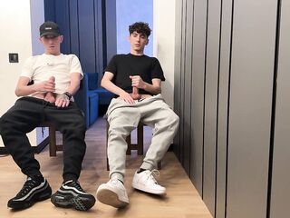 2 boys wanking uncut ramrod and cum