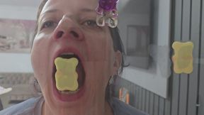 Gummy Bears on Glass – Mouth Fetish Candy Devouring Ritual