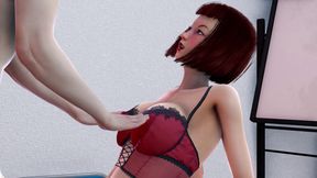 Mary in Hot Sexy Lingerie &amp; Stockings 3D Hentai - Enjoy Big Tits Close-Up Play, Sitting on Chair for Pussy Licking with Squirt