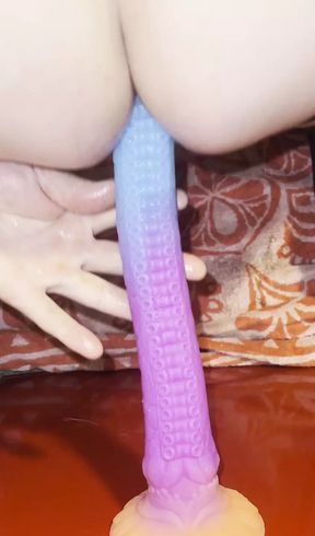 Trying to take the 18 in toy in my ass