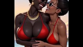 African girl kissing on the beach (Ai animation)