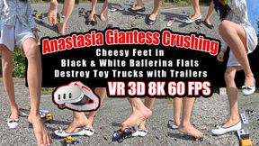 VR 8K 60fps | Anastasia Giantess Crushing Fetish: Huge Cheesy Feet in Black & White Ballerina Flats Destroy Toy Trucks with Trailers, Military Vehicles & Construction Vehicles Barefoot & in Ballerinas – Total Destruction VR 8K POV Crush Clip