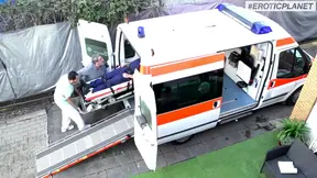 German ambulance babe gets hard sex in the back of the car