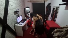 Pony Mask Slut Bent Over in Harness Tease