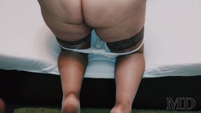 Regular sex with an adult fat aunt with big tits. In stockings, fucked between boobs