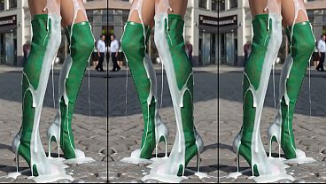 High-Heels-Boots on the concrete full of cum