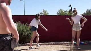 Aften and Rive engaged in a game of strip volleyball game