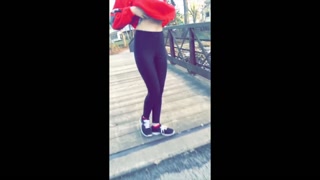 naughty redhead teen flashes tits and pussy in public