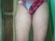 Indian Gay Crossdresser Gaurisissy in blue Salwar Suit pressing his boobs and fingering in his ass