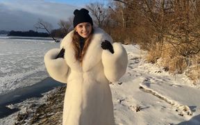 Quick Outdoor Fuck on Snow in a Snow-white Fur Coat