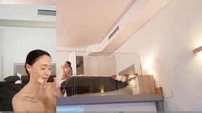 offering money to the sexy hot cleaning lady for fuck her small pink pussy in pov