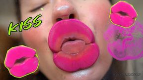Naughty magenta messy wet kiss + spit fetish