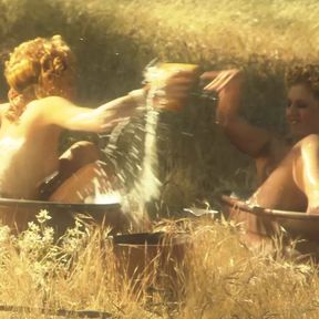 Sweet lesbian maidens washing each others butts and eating each others pussies