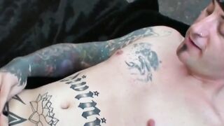 "Inked Hunk Masturabtes Solo With Big Load" or "Tattooed Guy Jerks Off Alone For You"
