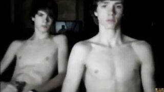 Amateur twink jerks off and takes a cumshot in Skype call