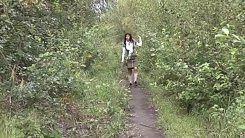 Outdoorsy nympho hooks up with two randos in a sizzling group fuck fest