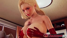 3D Hentai Sexy Blonde Rose Anime Girl with Big Tits and Bandage on Pussy &ndash_ Standing Handjob Service with Pantyhose Fetish