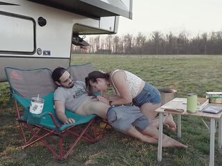 Would you go camping with us? Quick outdoor screw PAWG creampie