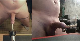 threading one's cock with a pleasure screw on a fuck machine motor