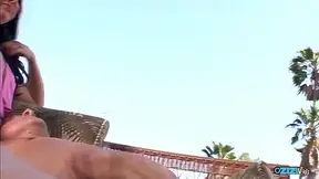 Sexy brunette moans loudly while bouncing on a hard pecker