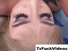 butt fingered inked tgirl gets barebacked