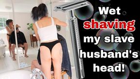 Wet Shaving Slave Zero's Head - Femdom Humiliation