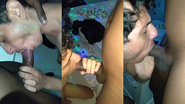 Meu amigo me levou pro baile e depois fomos pra casa dele chapados e eu acabei mamando ele na broderagem