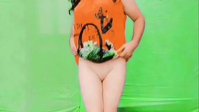 Cute dancing ladyboy at home alone in green screen