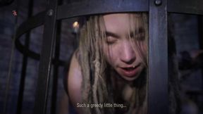 The Wild Maid Fina Is Kept in a Cage and Slimes Out of Her Mouth as She Greedily Eats Food From the Countess's Hand