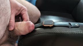 Cumshot on Girlfriend′s Apple Watch with Shiny Black Band (Wristwatch Fetish)