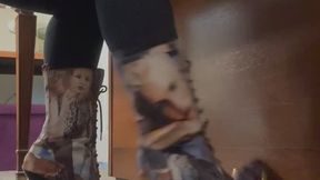 Sexy Women On Boots Bouncing While Piano Playing And Pumping